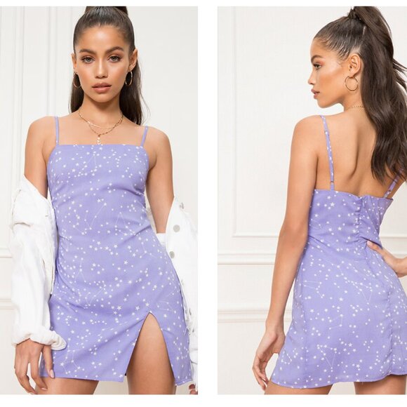 superdown Dresses & Skirts - Superdown Kensley Slit Mini Dress- Lavender Stars & Constellations
